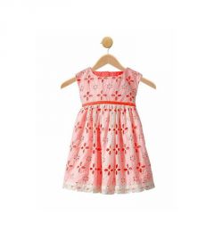 Sassy Pink Contrast Eyelet Dress