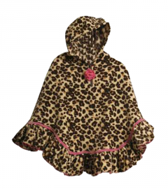 Girls Leopard Fleece Poncho Hood