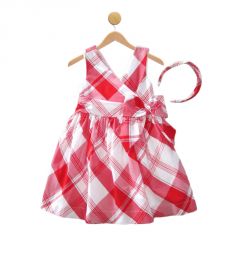 Vintage Bloom Plaid Dress & Headband