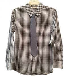 Boy Navy Blue & White Plaid Shirt-Tie Set