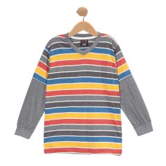 Gray & Red Stripe Layered V-Neck Tee